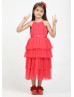 Coral Tulle Tea Length Layered Flower Girl Dress